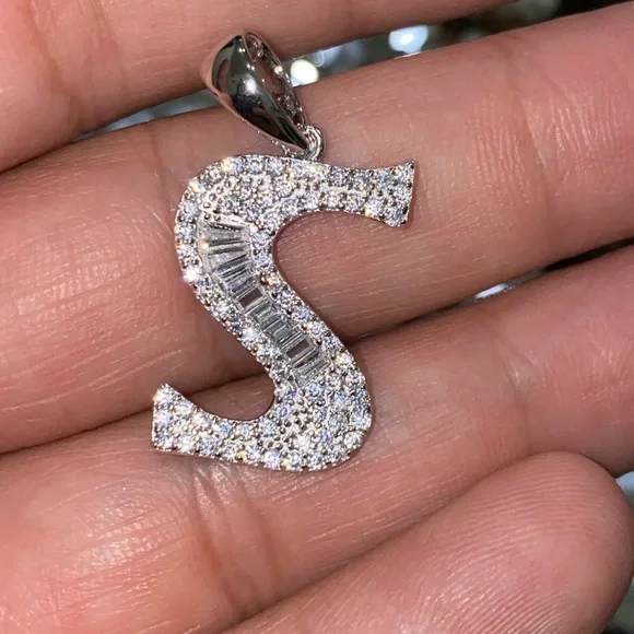 VVS clarity initial pendant, simulated diamond initial charm, 10k gold vermeil